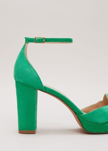 Phase Eight Suede Crossover Platform Heels Green Australia | UG2641859